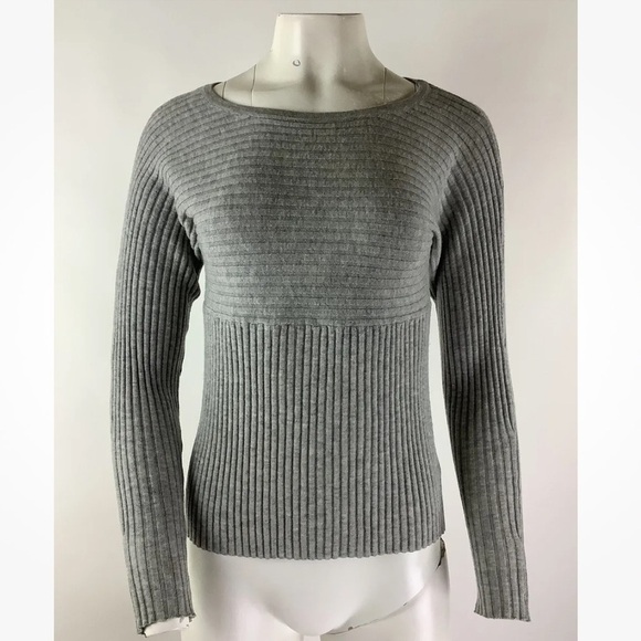 Athleta Sz S 100% Extra Fine Merino Wool Ribbed Knit Sweater Gray Pullover - Picture 1 of 6